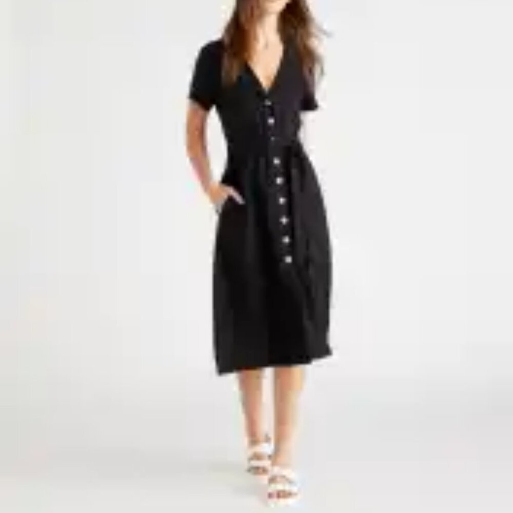 100% European Linen Button Front Dress